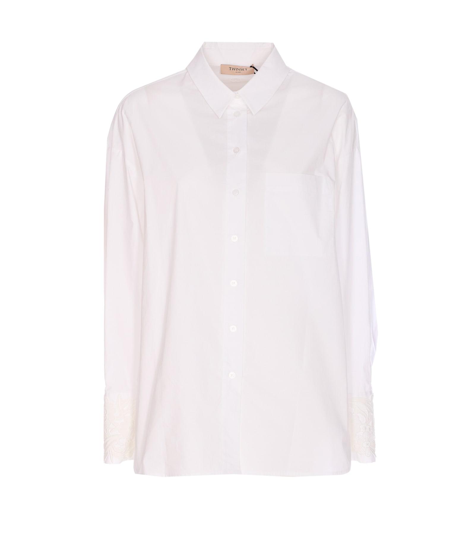 twinset over popeline lace shirt