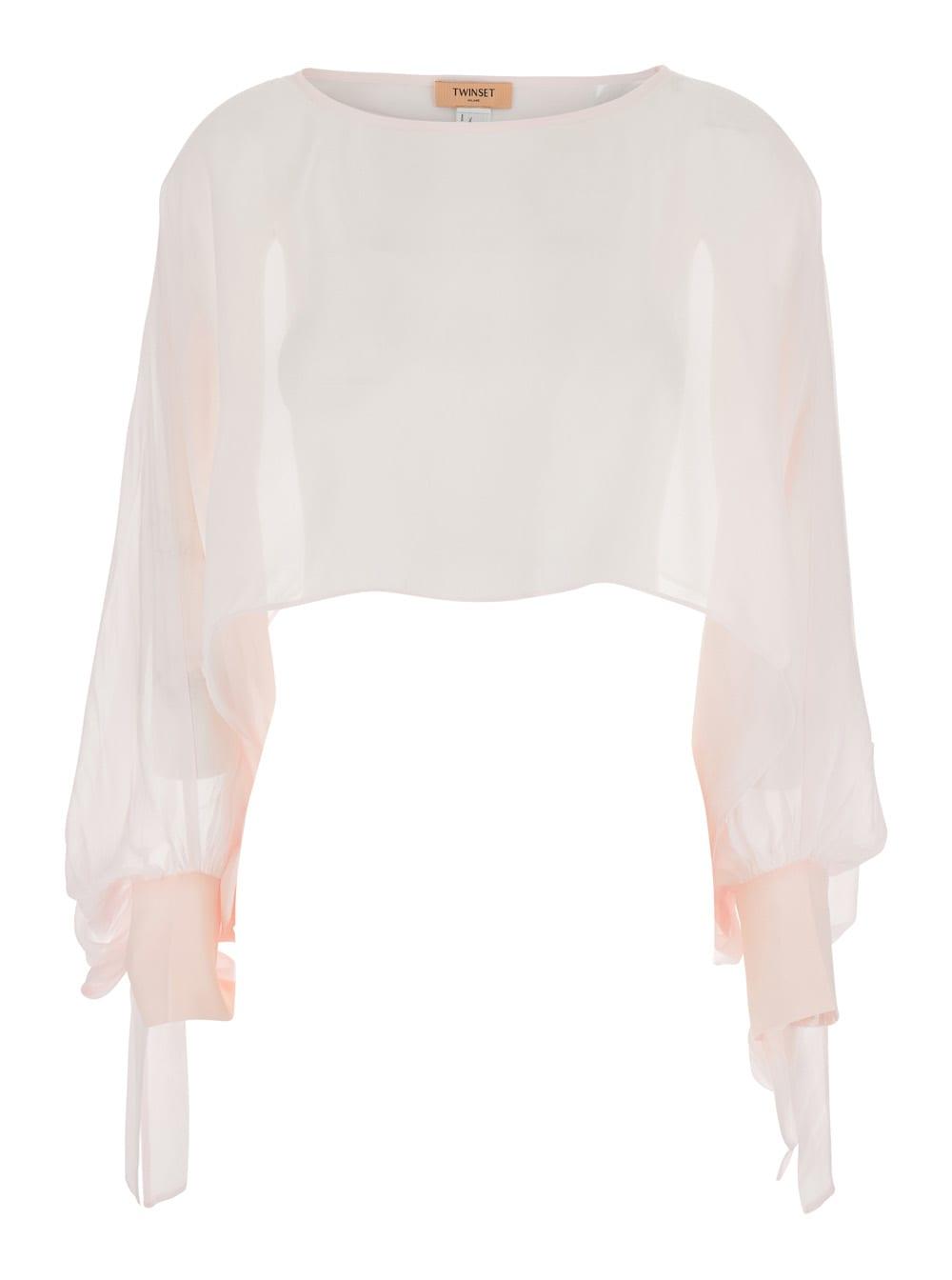 twinset pink blouse with long sleeves and lace details in viscose for women