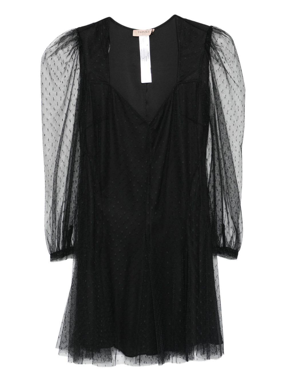 twinset short polka dot dress with puff sleeves