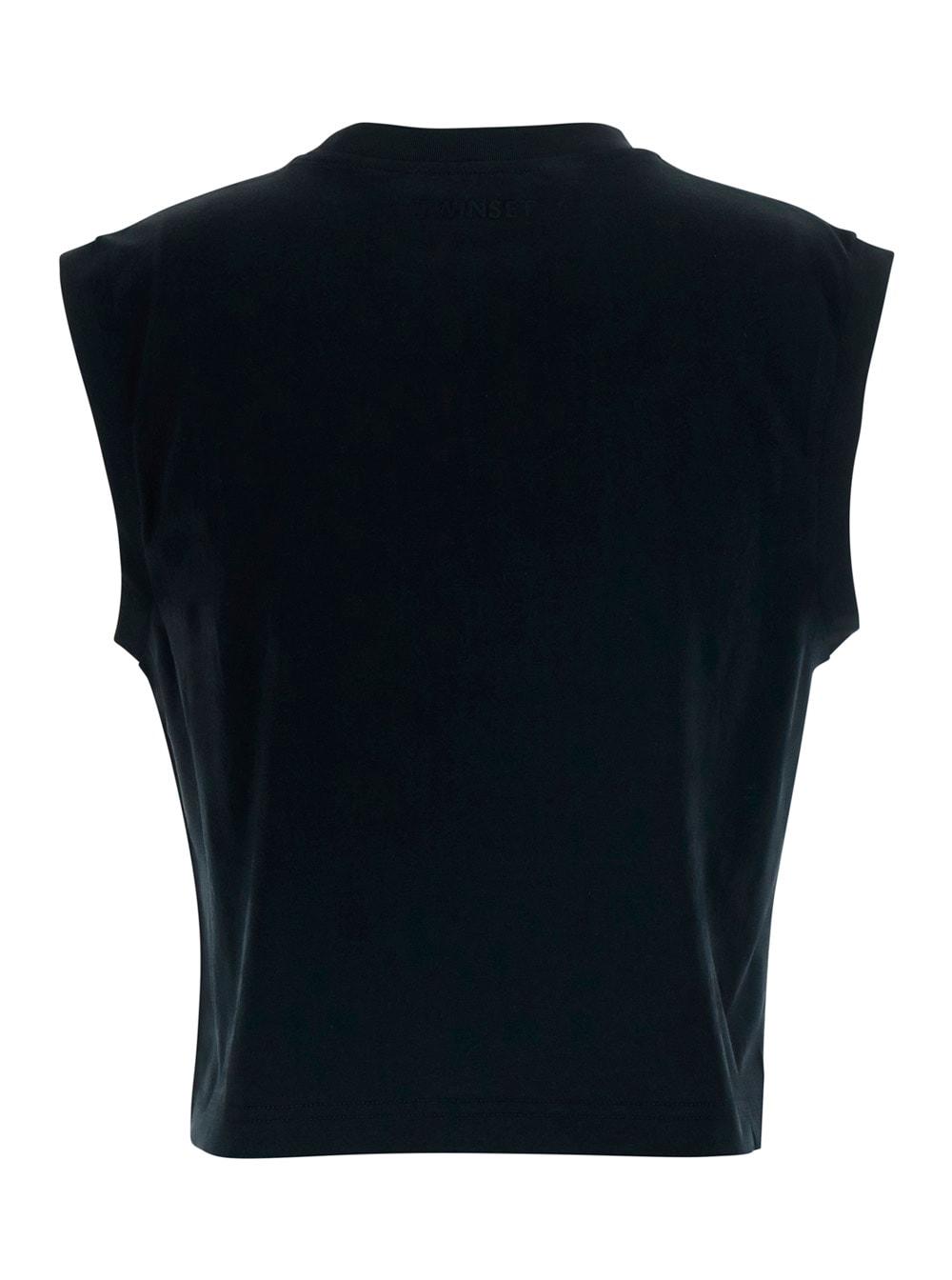 twinset t-shirt embroidery black with round neck and embroidered cotton details for women