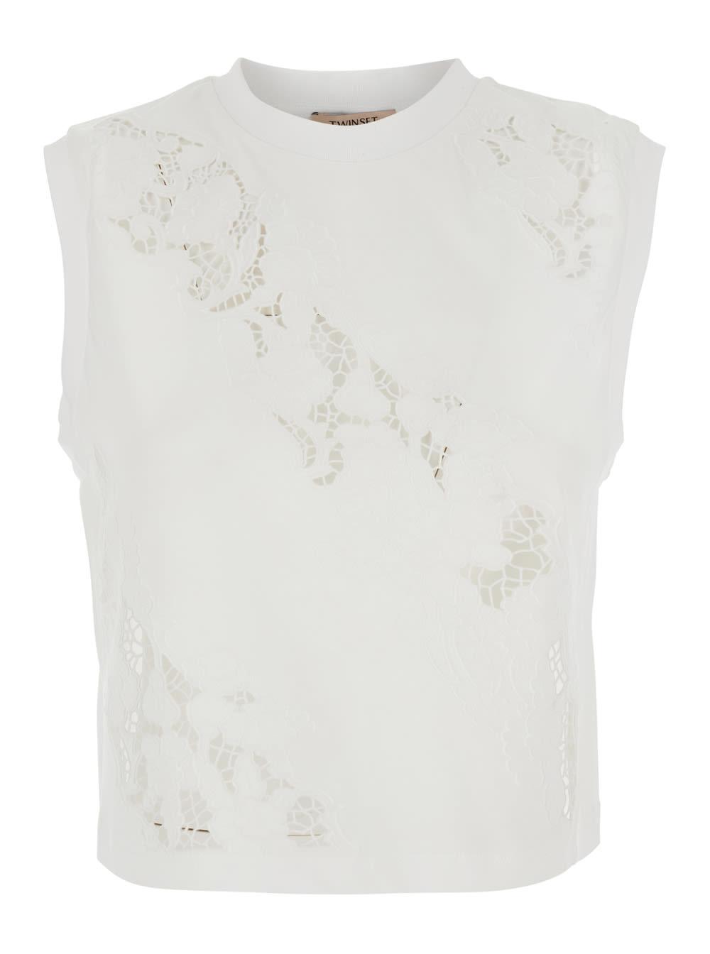 twinset t-shirt embroidery white with embroidered cotton details for women