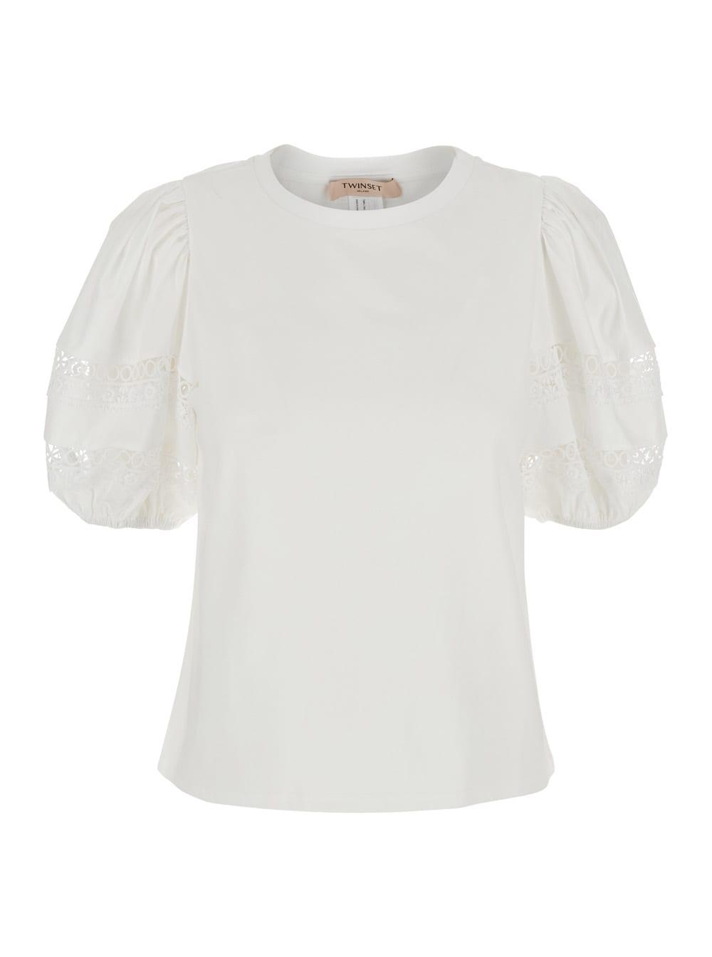 twinset t-shirt embroidery white with embroidered cotton details for women