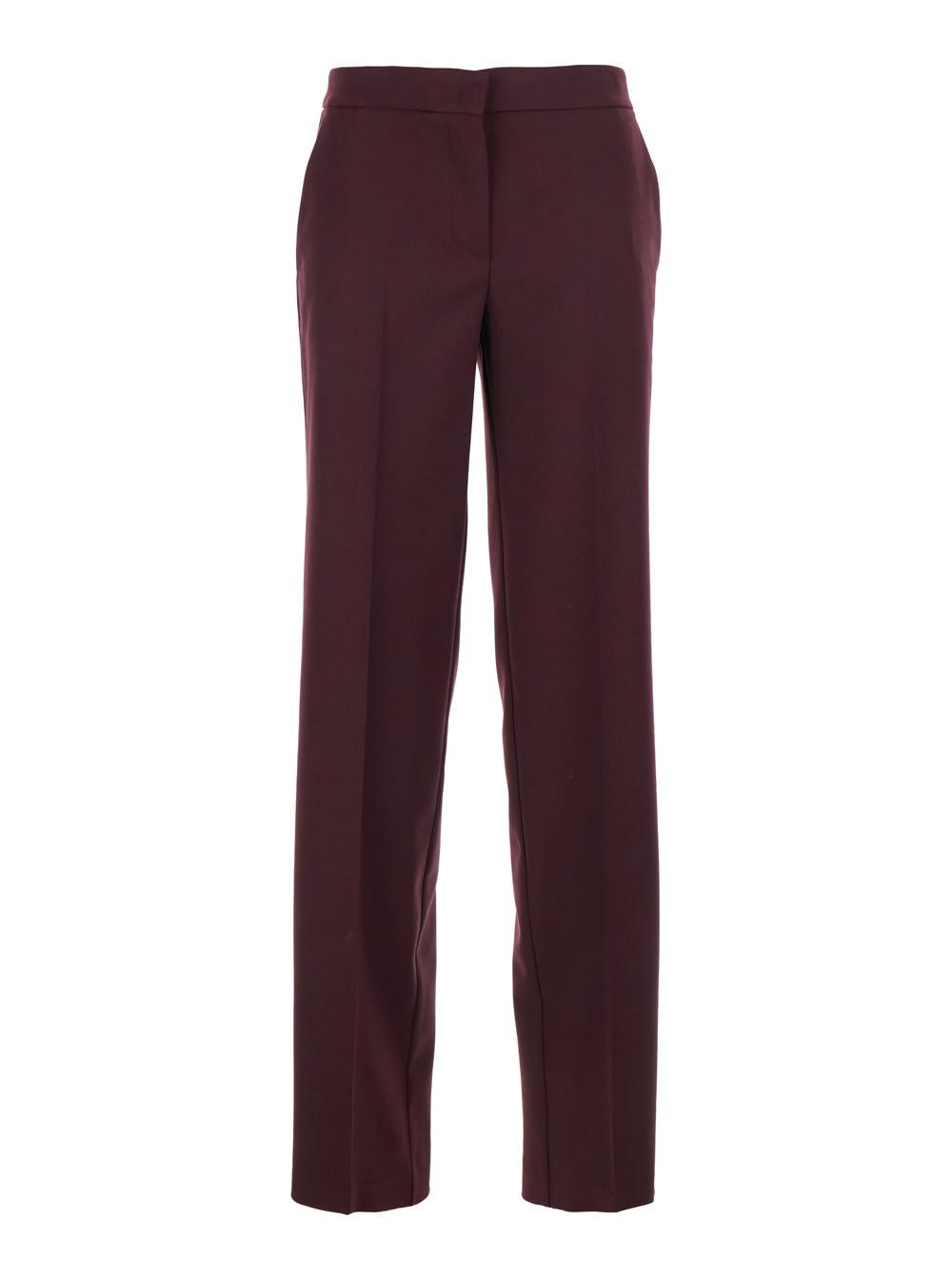 twinset violet pants with concealed front closure and logo plaque on the rear in wool blend stretch woman