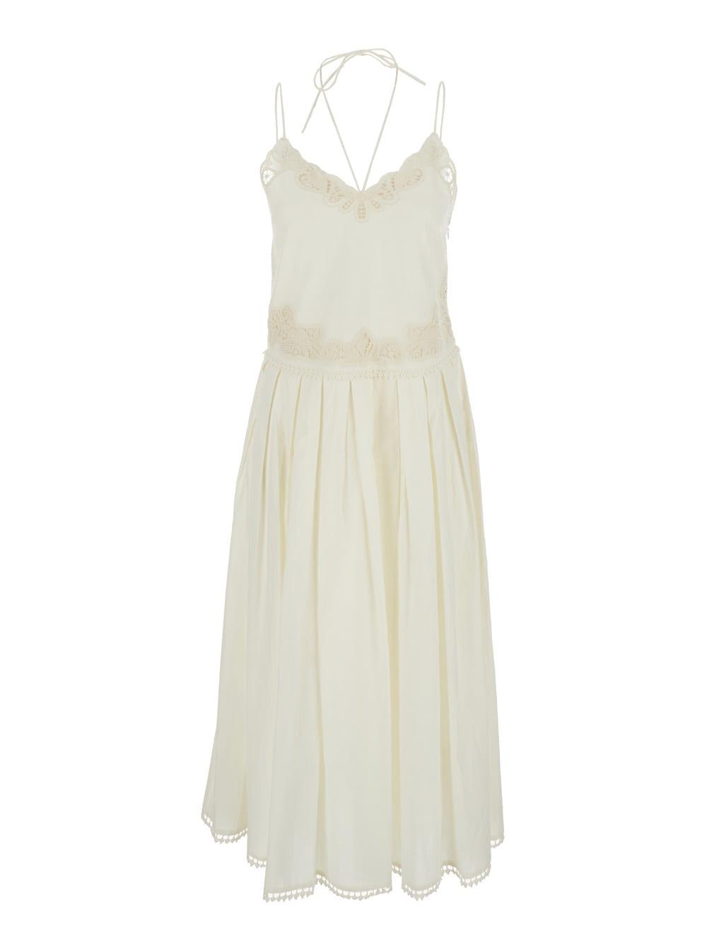 twinset white dress with v neck and all-over lace embroidery in cotton woman