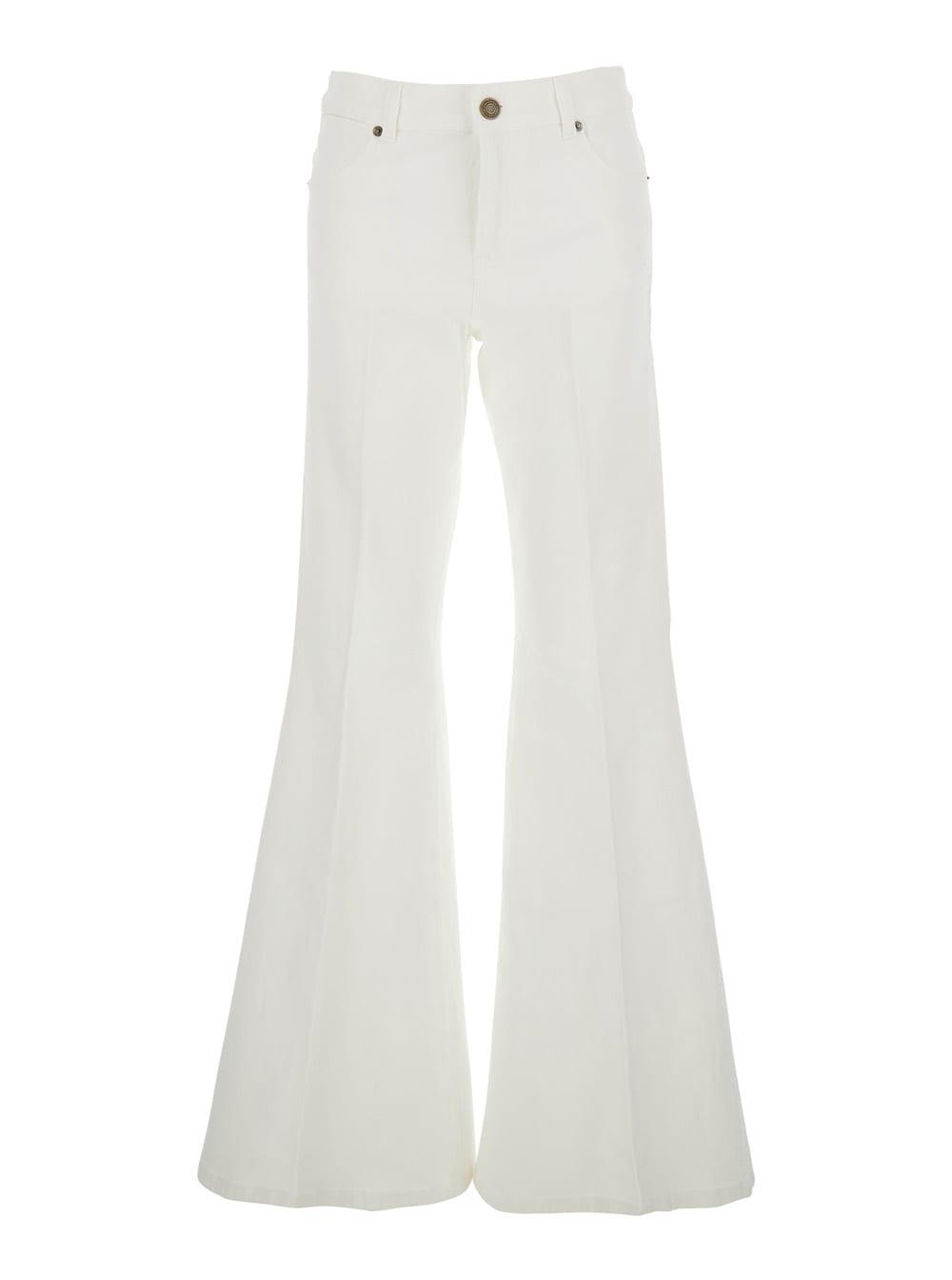 twinset white palazzo jeans with wide leg and logo patch on the rear in denim woman