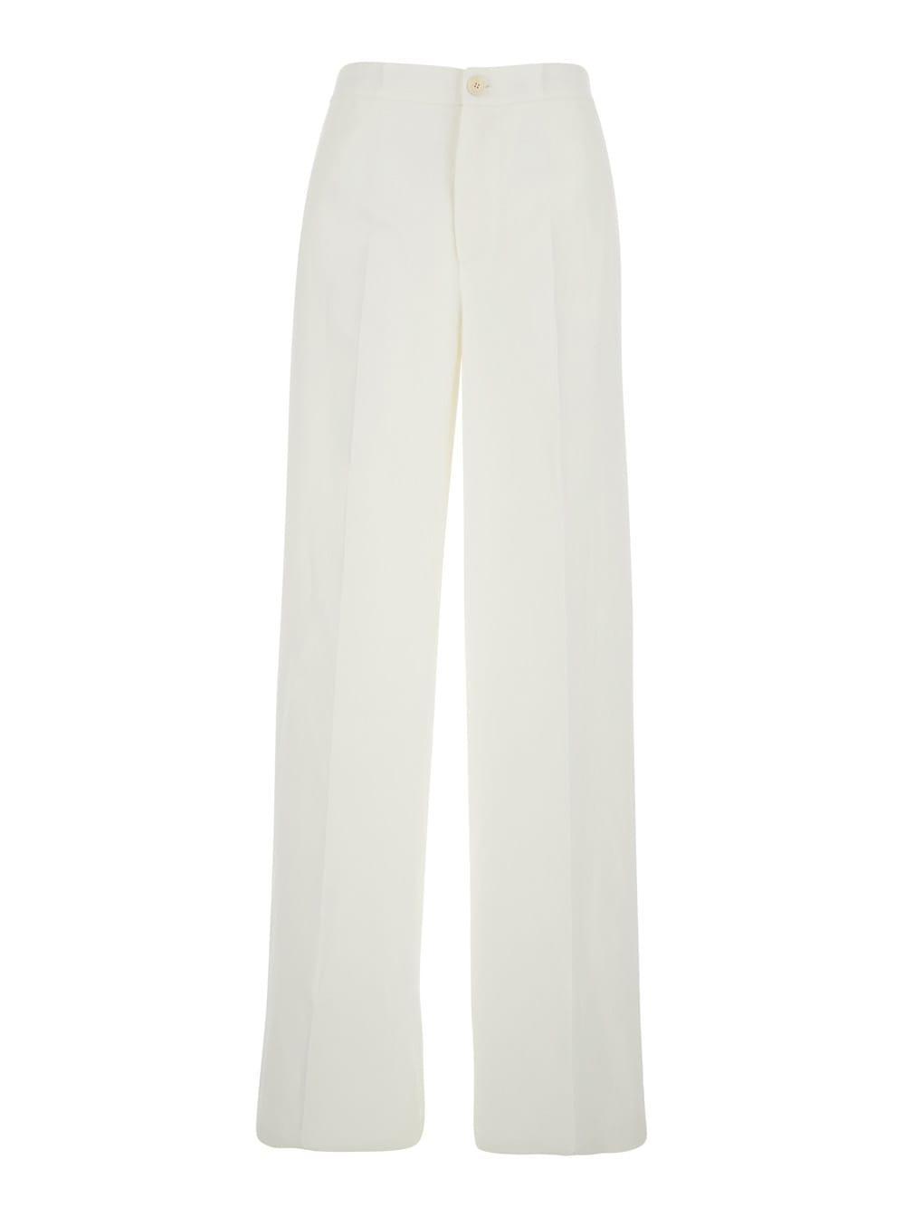 twinset white pants with button and zip closure on the front and logo plate on the back in white fabric for women