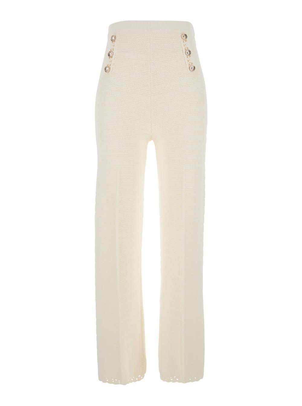 twinset white pants with crochet work and elasticated waist in viscose blend for women