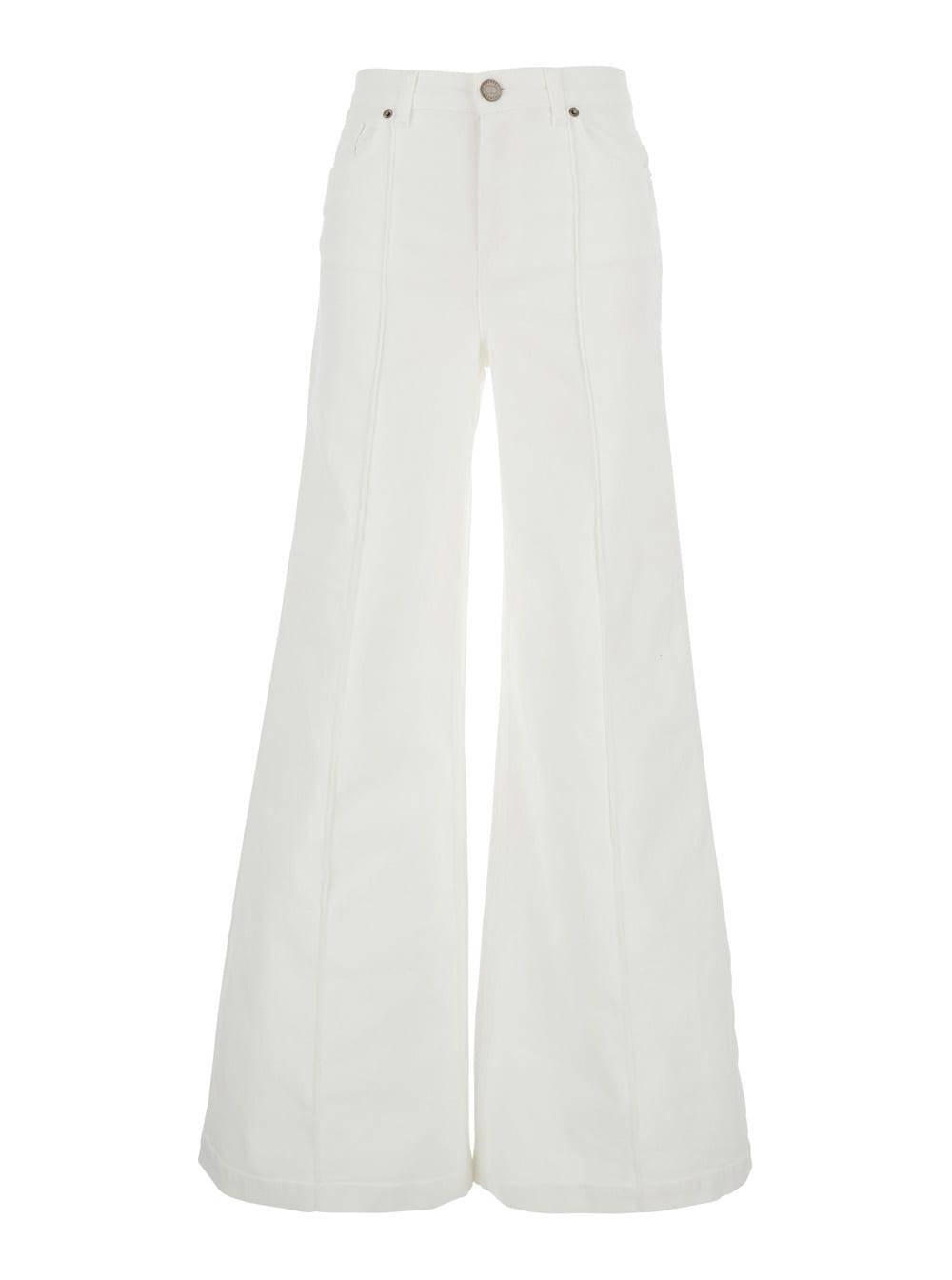 twinset white pants with wide leg and logo patch on the rear in cotton woman