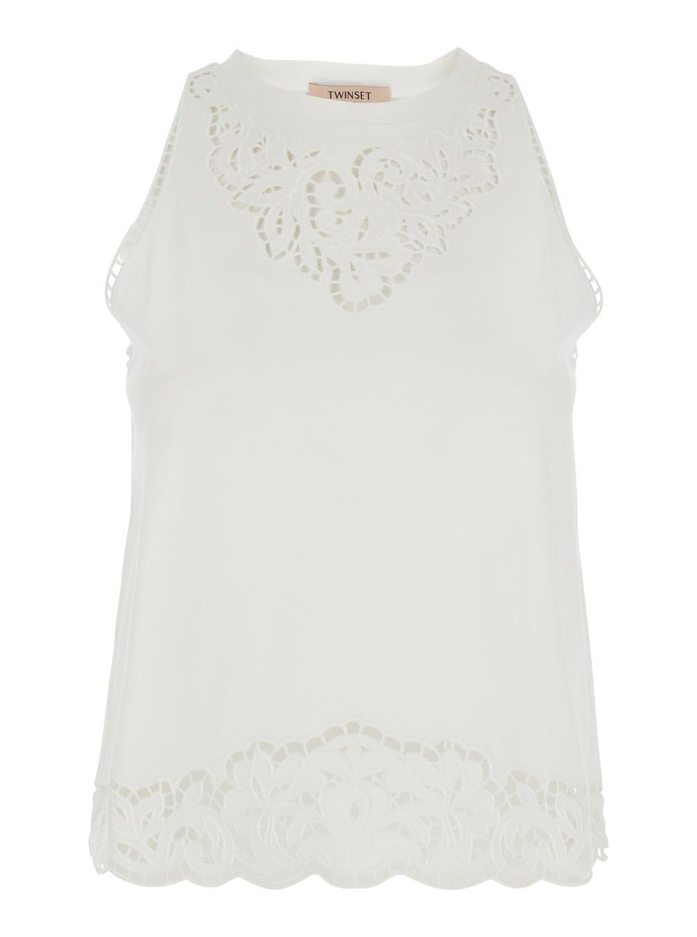 twinset white top with cotton lace details for women
