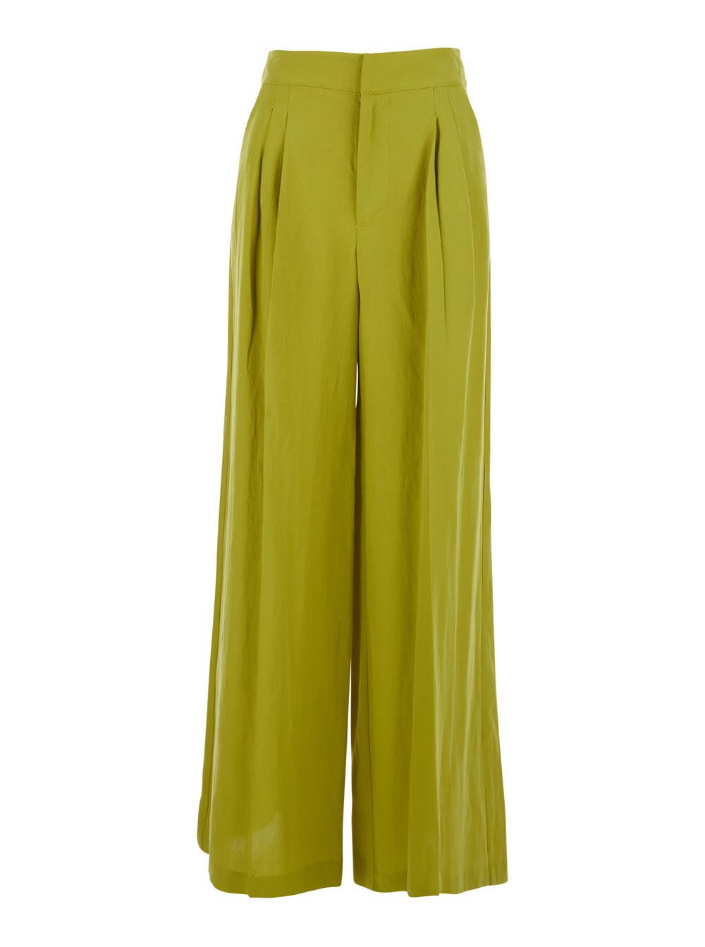 twinset wide leg pants green with high waist in lyocell and linen for women