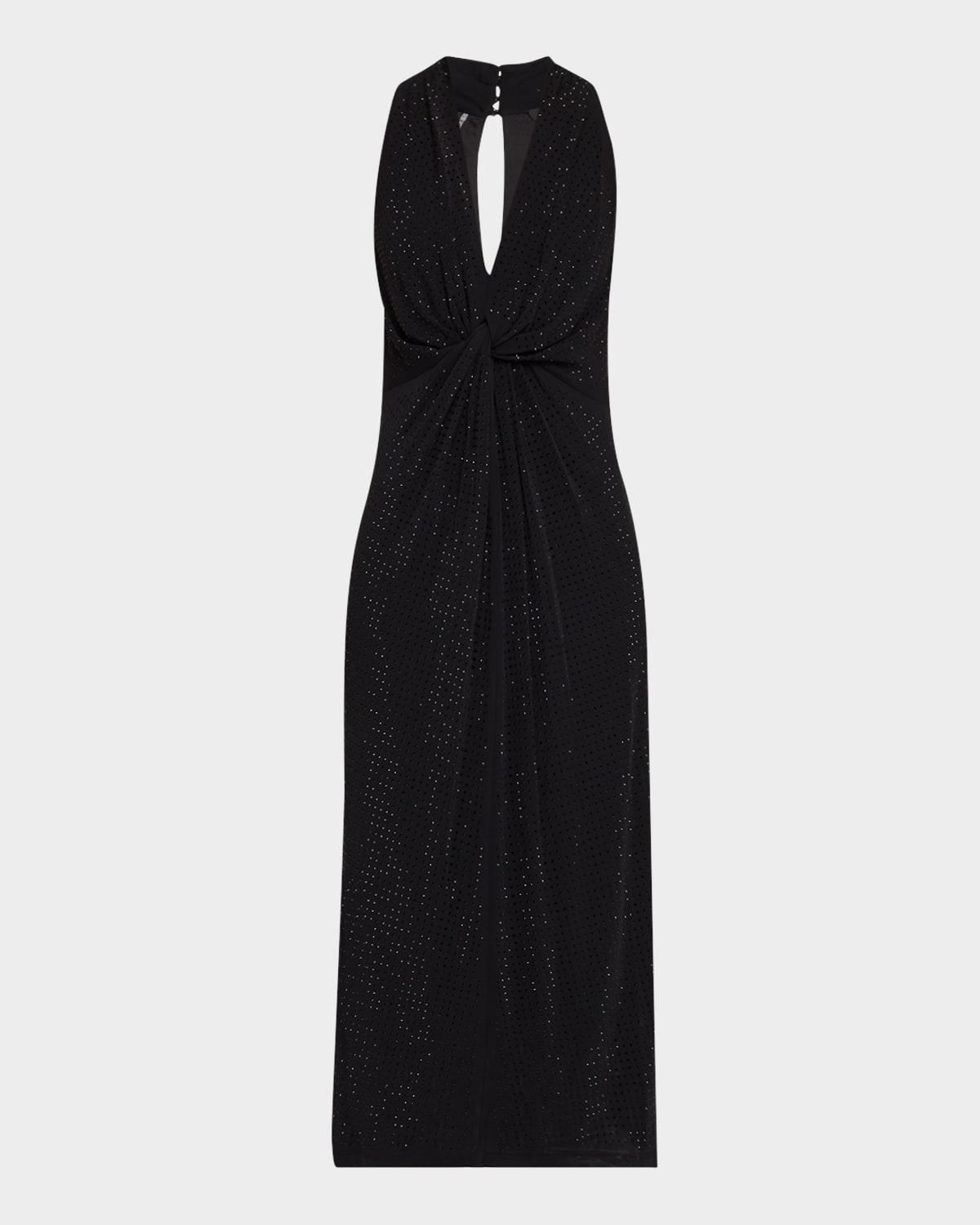 twist-front rhinestone midi dress