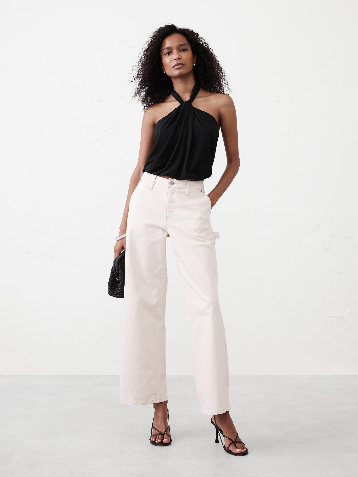 twist-neck cropped halter top