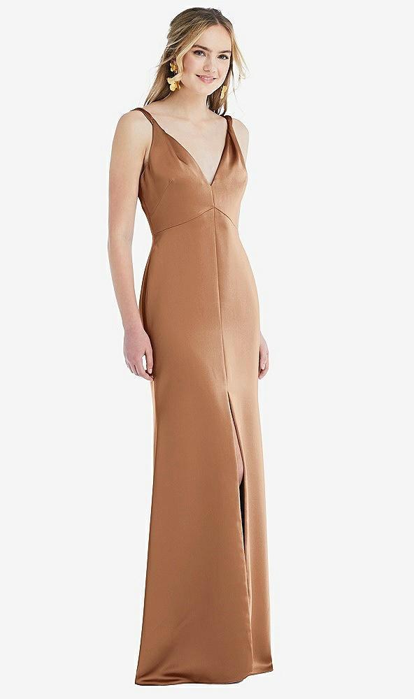 twist strap maxi slip dress with front slit - neve