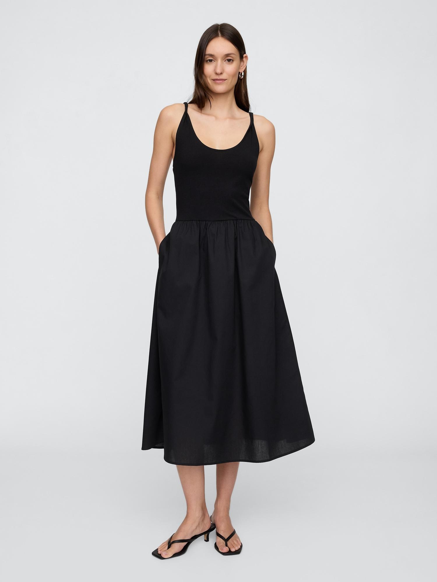 twist-strap scoopneck midi dress