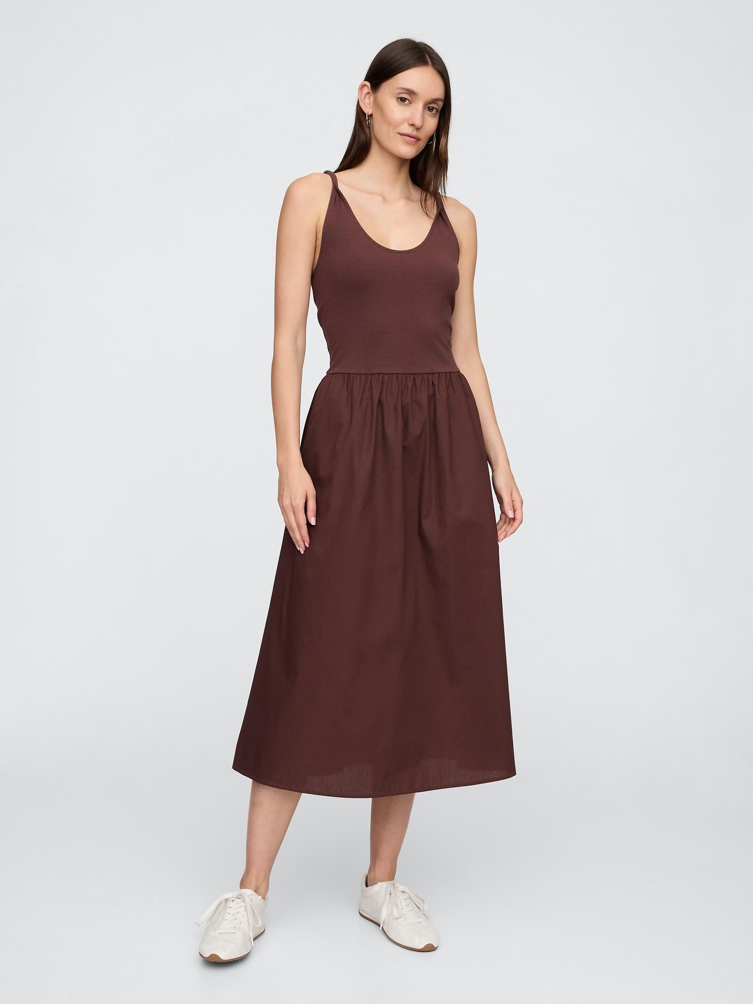 twist-strap scoopneck midi dress