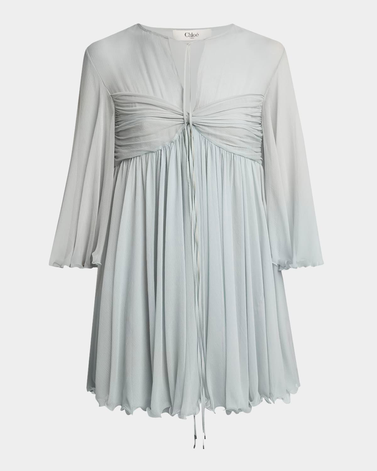 twisted bust 3/4-sleeve chiffon mini dress