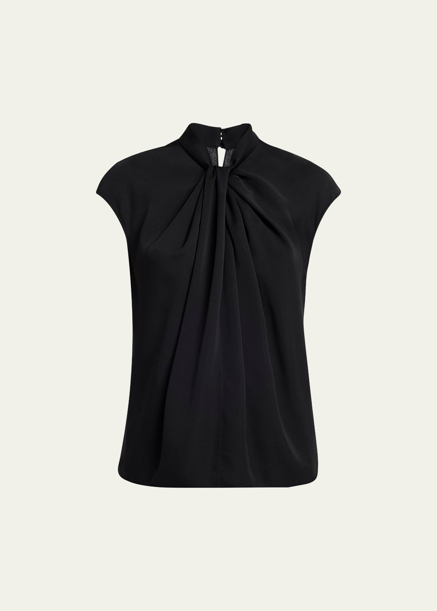 twisted cap-sleeve georgette silk blouse