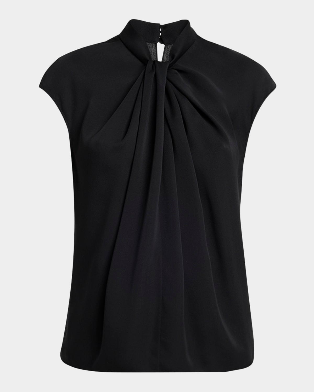 twisted cap-sleeve georgette silk blouse