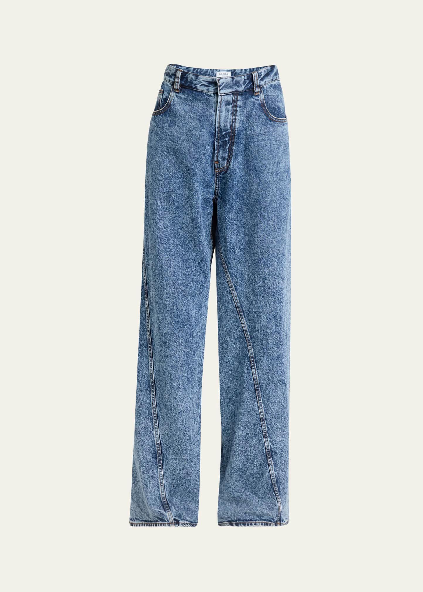 twisted-hem wide-leg acid denim jeans