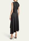 twisted knot asymmetric drape midi dress