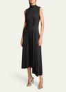 twisted knot asymmetric drape midi dress