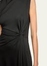 twisted knot asymmetric drape midi dress