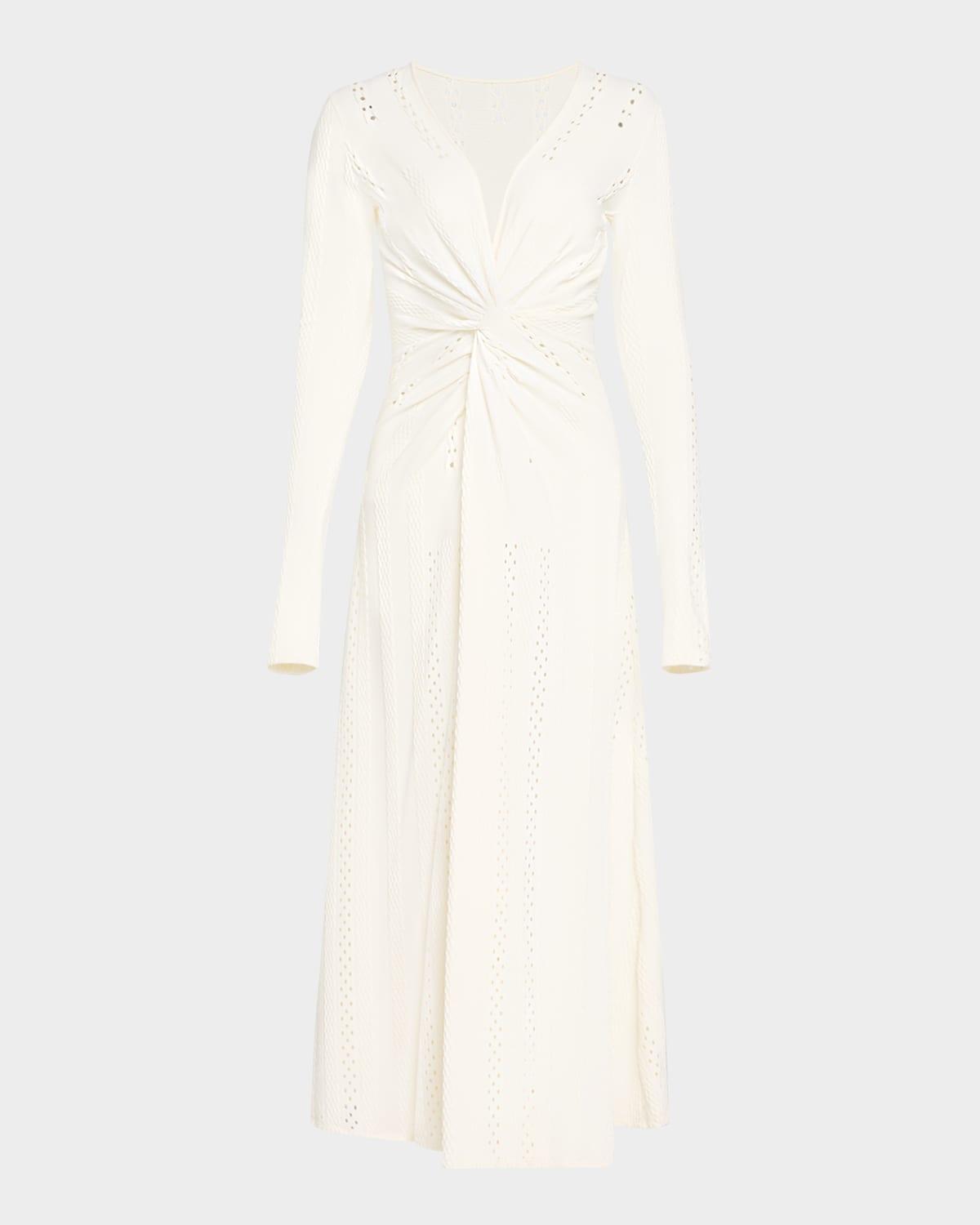 twisted long-sleeve midi dress