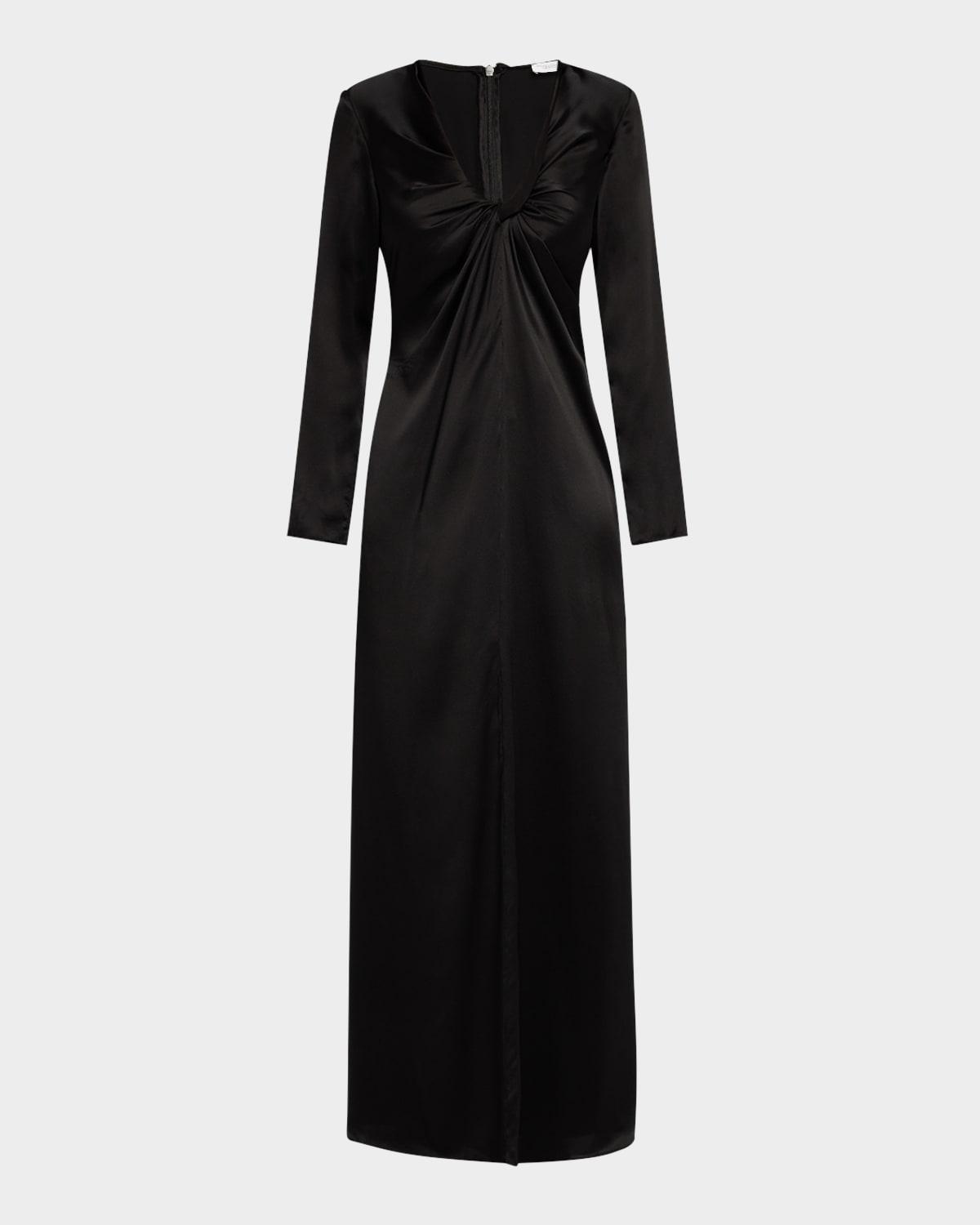 twisted long-sleeve silk gown
