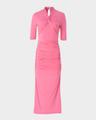 twisted-neck ruched midi dress
