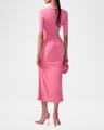 twisted-neck ruched midi dress