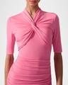 twisted-neck ruched midi dress