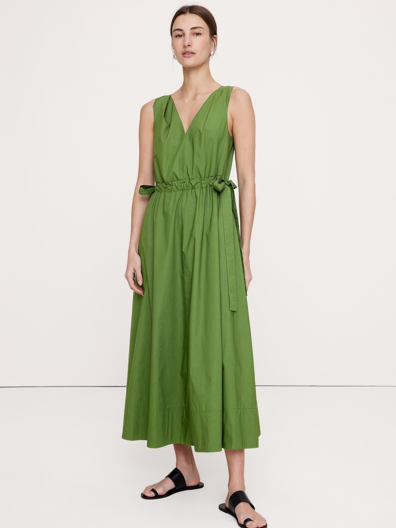 twisted shoulder poplin maxi dress