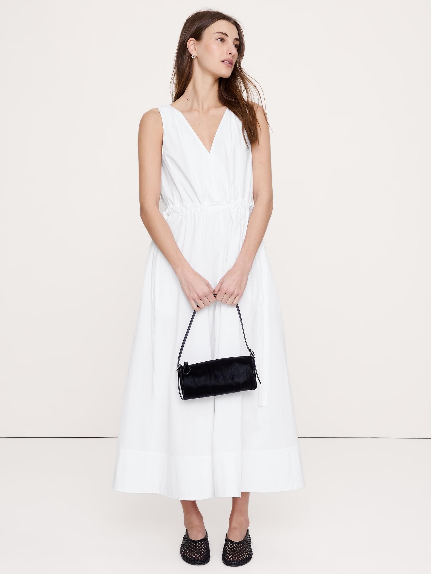 twisted shoulder poplin maxi dress