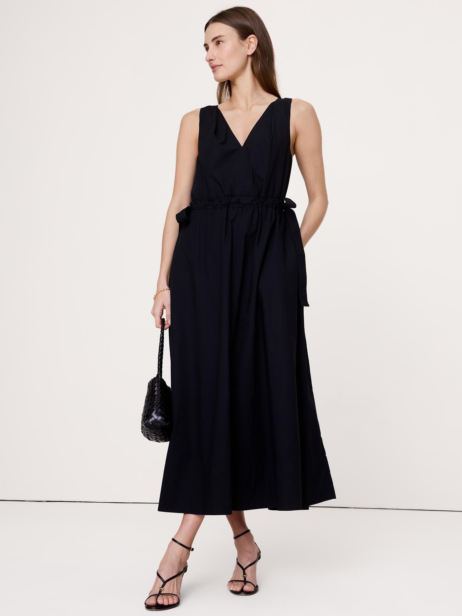 twisted shoulder poplin maxi dress