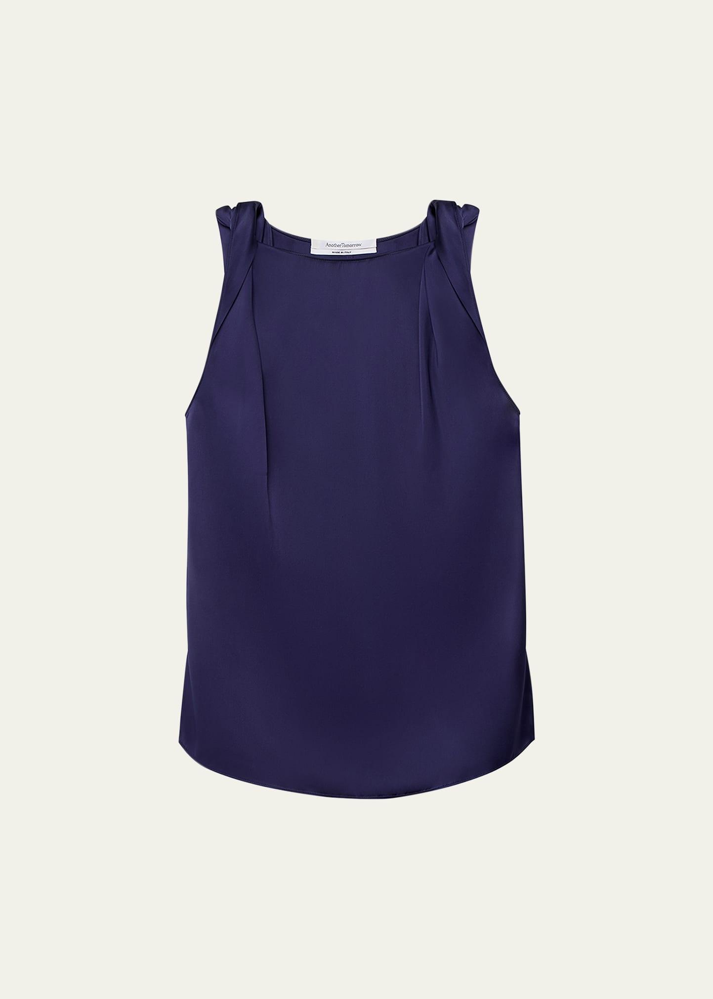 twisted-shoulder satin tank top