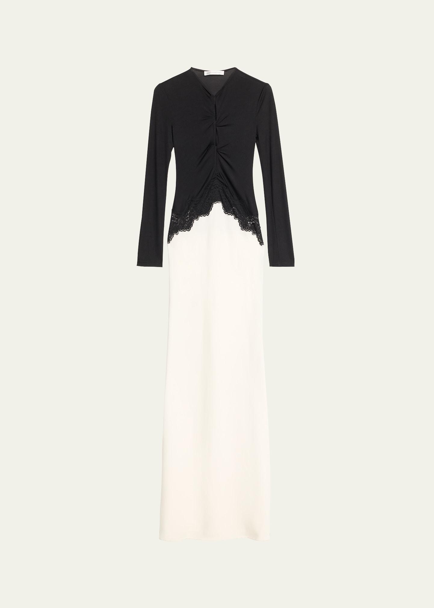 twisted verner-lace long-sleeve maxi dress