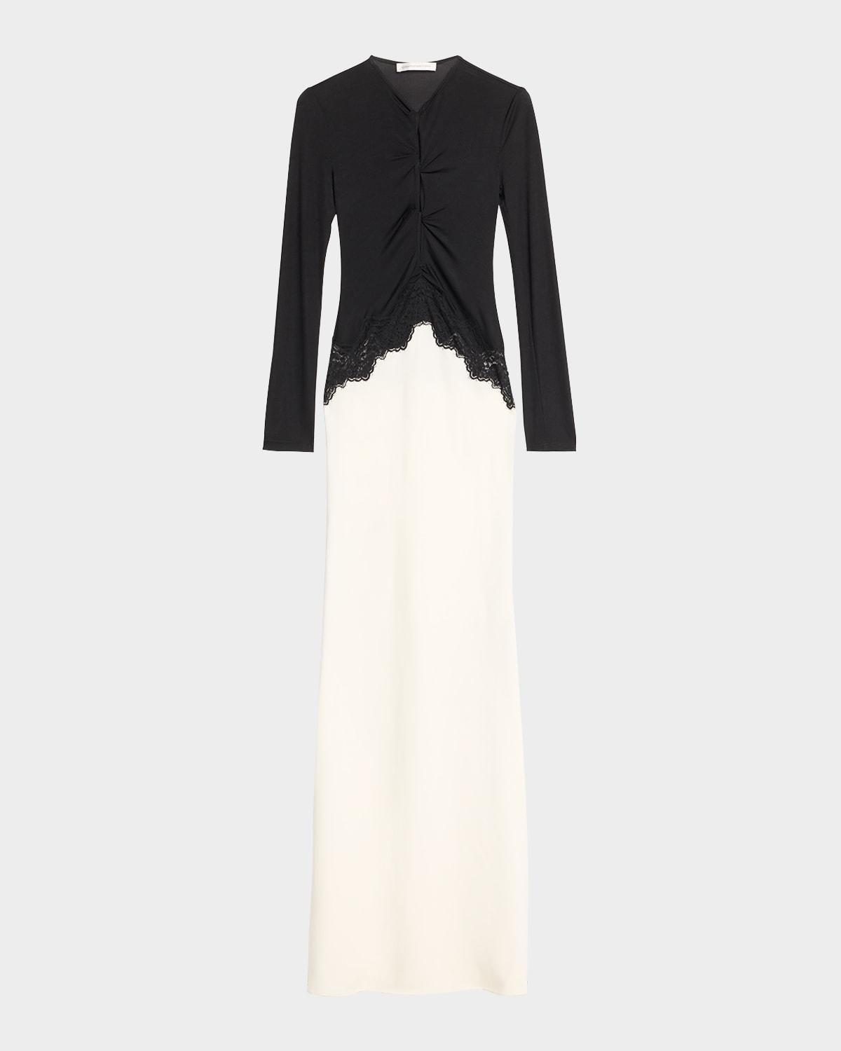 twisted verner-lace long-sleeve maxi dress