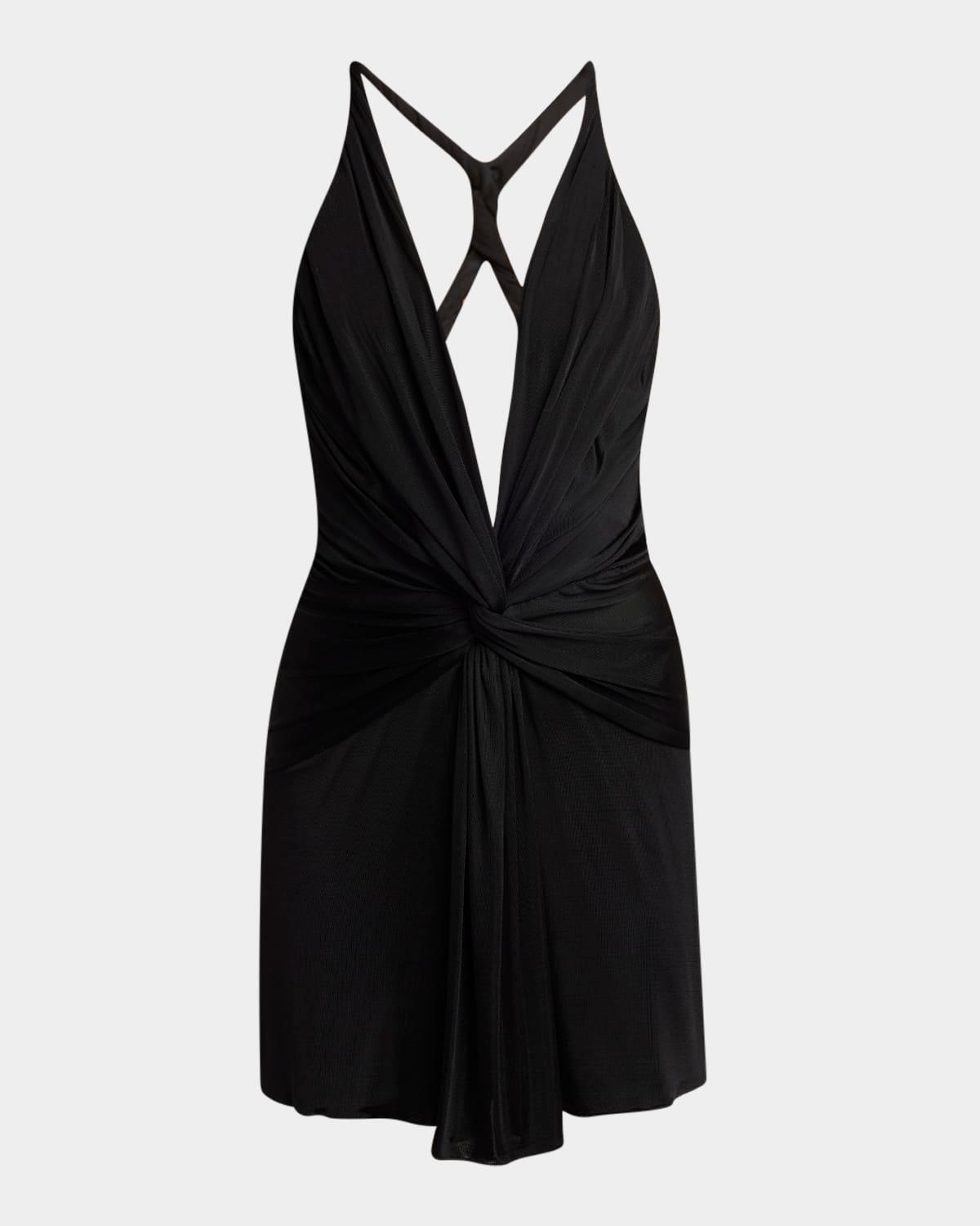twisted viscose stretch jersey backless mini dress