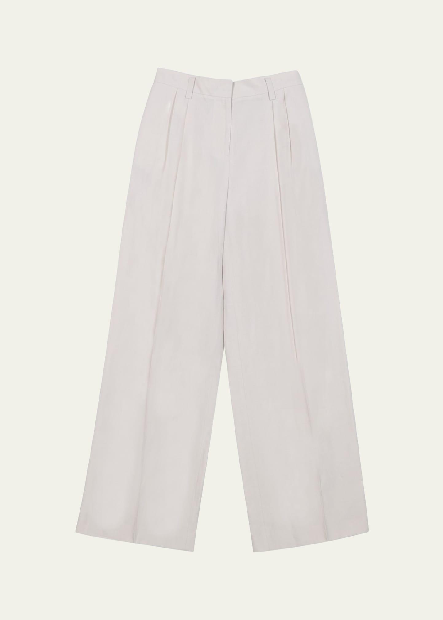 two-pleat wide-leg linen pants