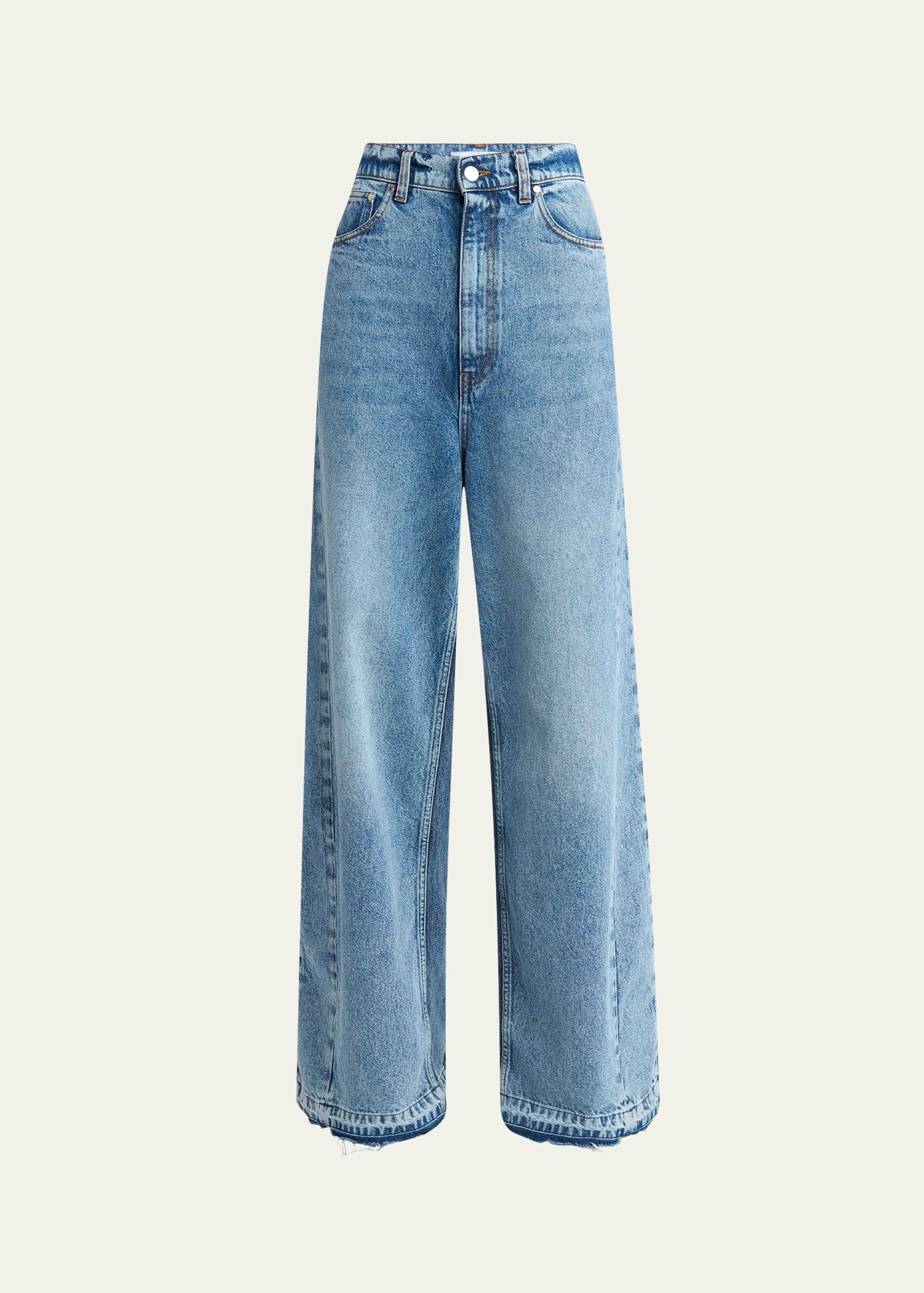 two tonal paneled wide leg jeans