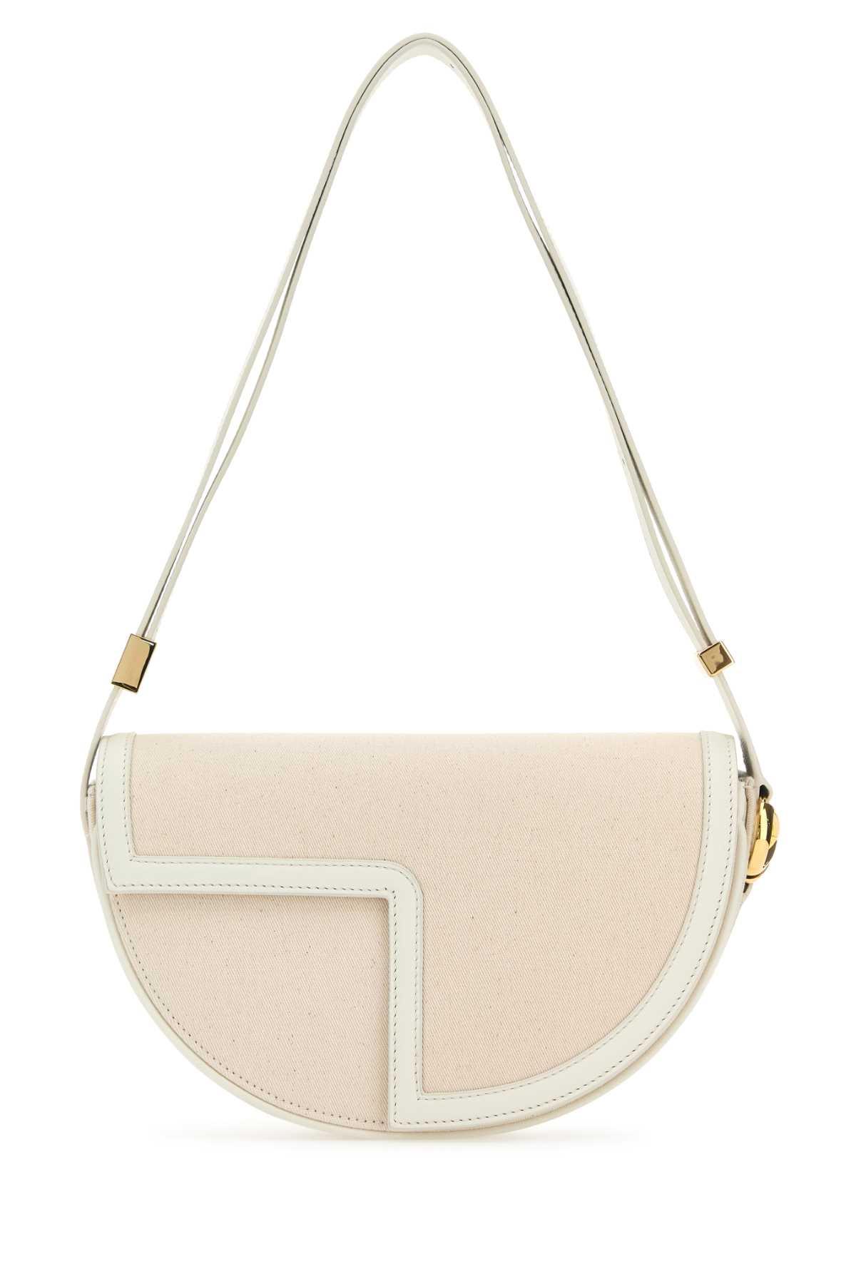 two-tone canvas and leather le patou shoulder bag