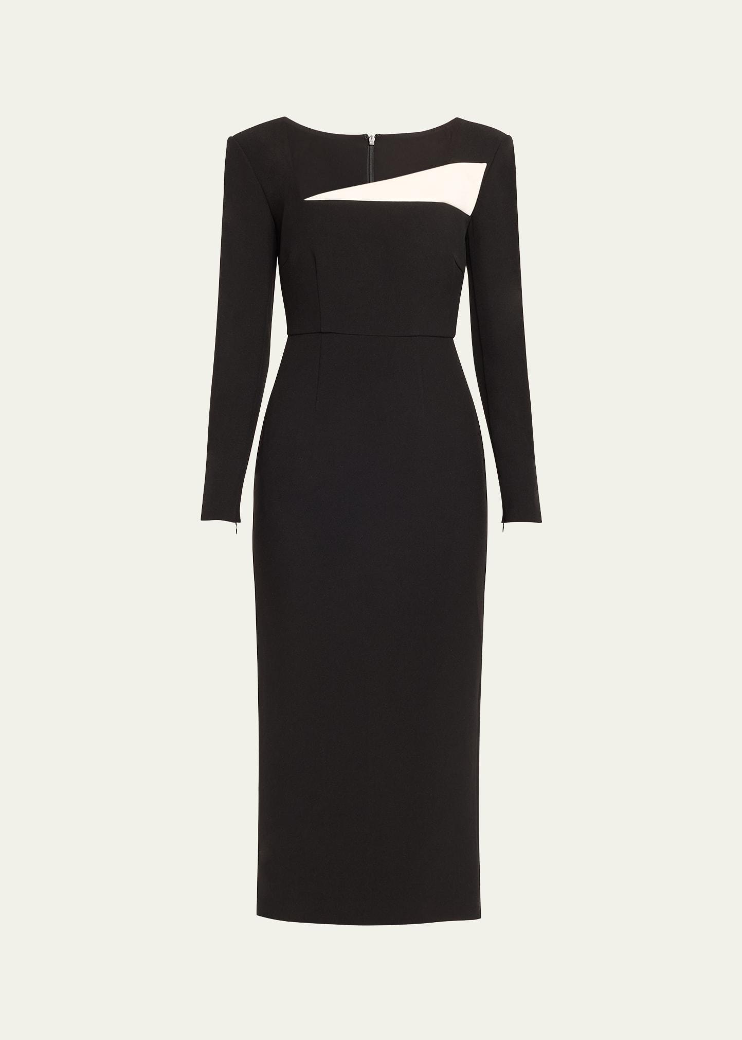 two-tone crepe midi dress