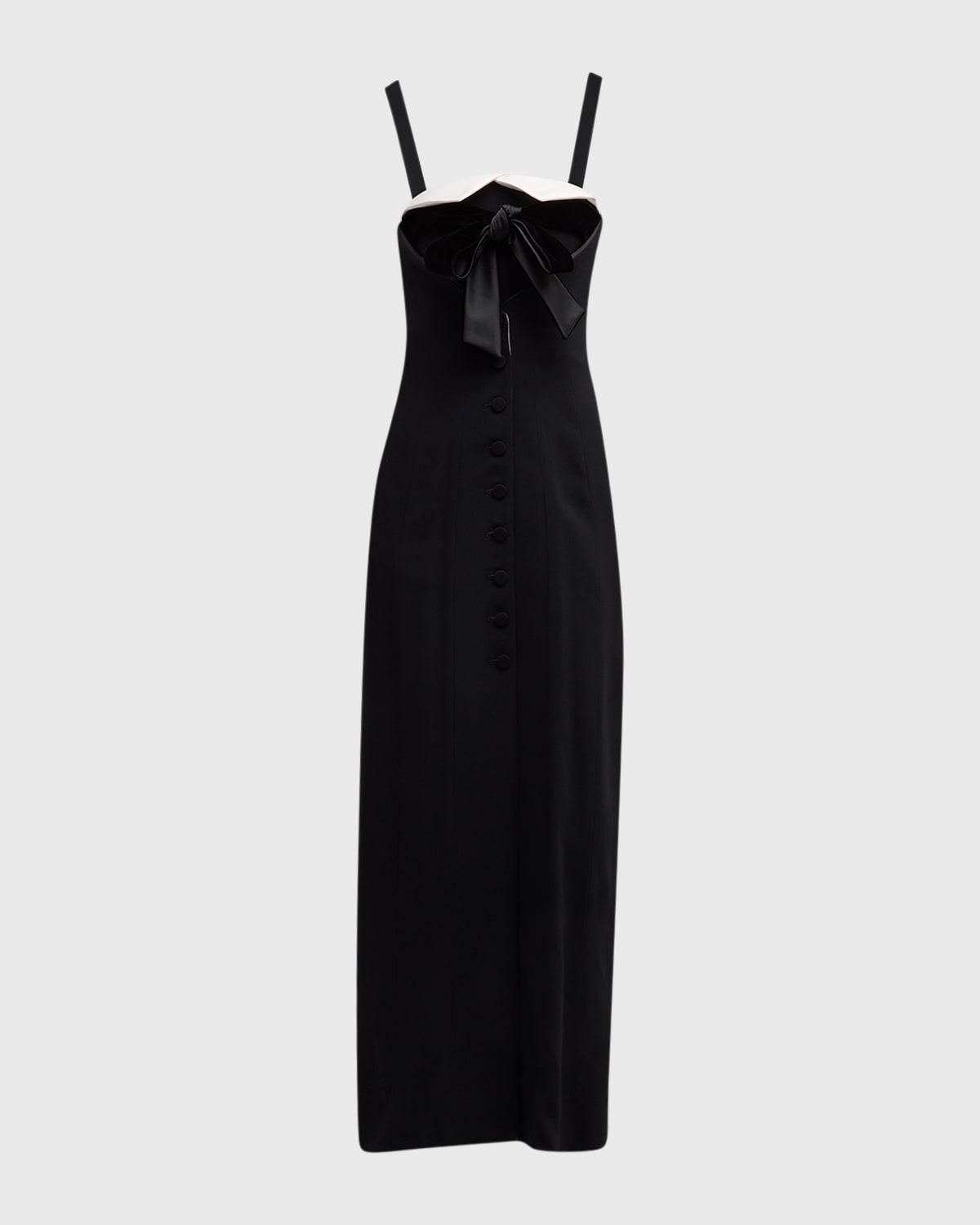 two-tone satin tuxedo maxi dress