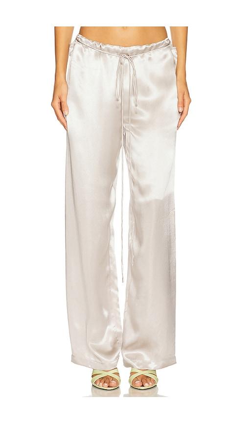 tyler mcgillivary estelle pant in metallic silver, grey.