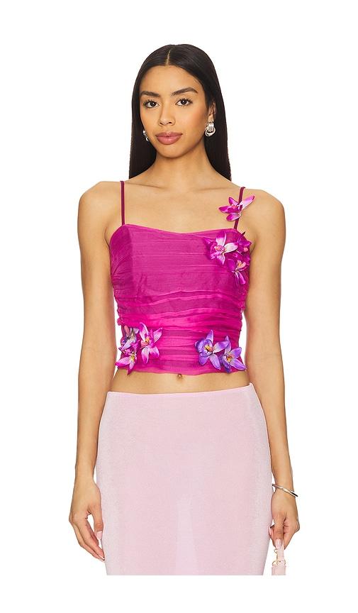 tyler mcgillivary jolie corset top in fuchsia.