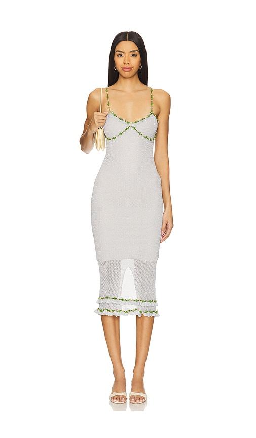 tyler mcgillivary nylah dress in metallic silver.