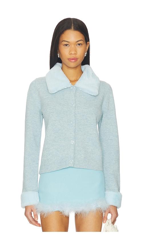 tyler mcgillivary petra cardigan in baby blue.