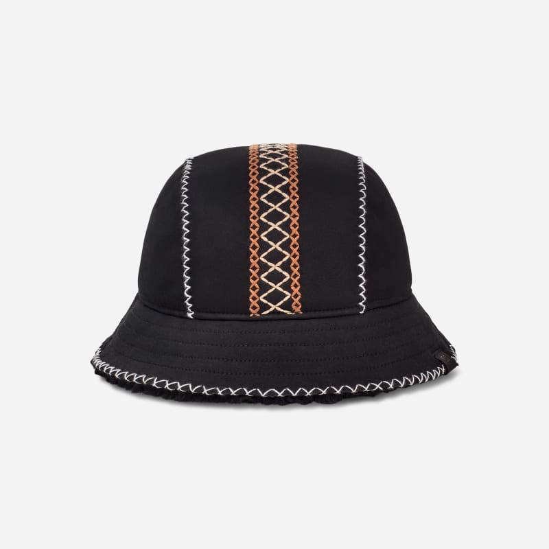 ugg® women's atherson embroidered hat sheepskin in black,