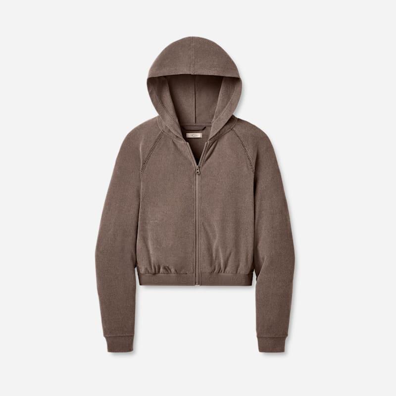 ugg® women's aubrie zip hoodie polyester tops in oyster brown,