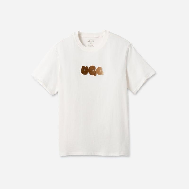 ugg® women's bubble logo tee cotton tops in nimbus,